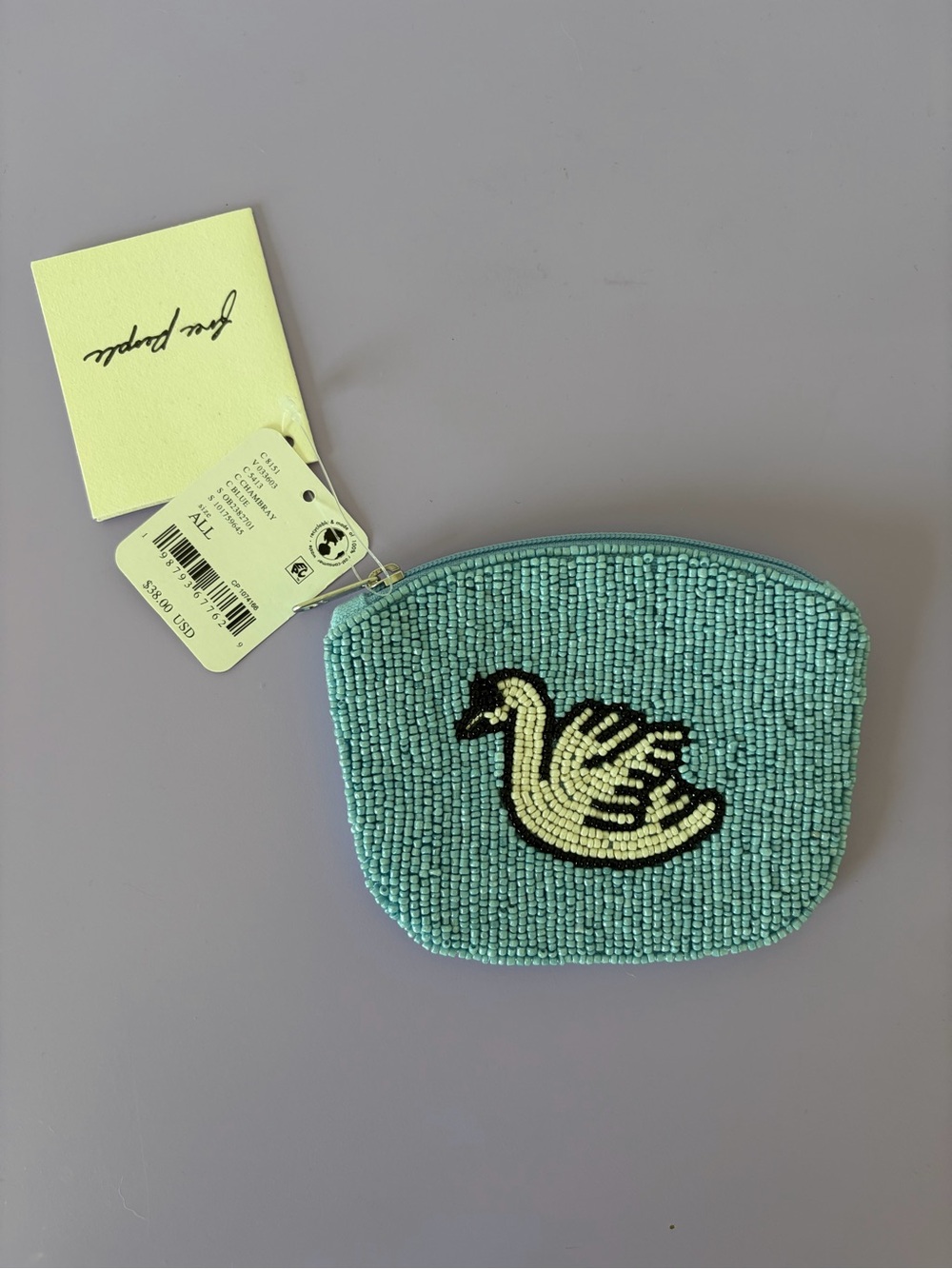 Free People Beaded Swan Zip Pouch
